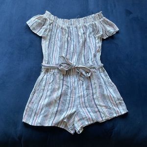 🆕Loft Beach Off-Shoulder Belted Striped Romper‎